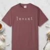 invent-slab-serif-tee-brick-front Invent Slab Serif design on a Brick Comfort Colors 1717 tee, laid flat