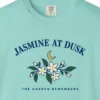 jasmine-at-dusk-tee-chalky-mint-chest Close-up of the Jasmine at Dusk print on a Chalky Mint Comfort Colors 1717 tee