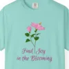joy-in-the-blooming-tee-chalky-mint-chest Close-up of the Joy in the Blooming print on a Chalky Mint Comfort Colors 1717 tee