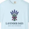 Close-up of the Lavender Days print on a Chambray Comfort Colors 1717 tee