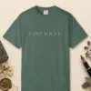 Liberate Wide Capitals design on a Blue Spruce Comfort Colors 1717 tee, laid flat