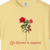 life-blooms-in-seasons-tee-butter-chest Close-up of the Life Blooms in Seasons print on a Butter Comfort Colors 1717 tee