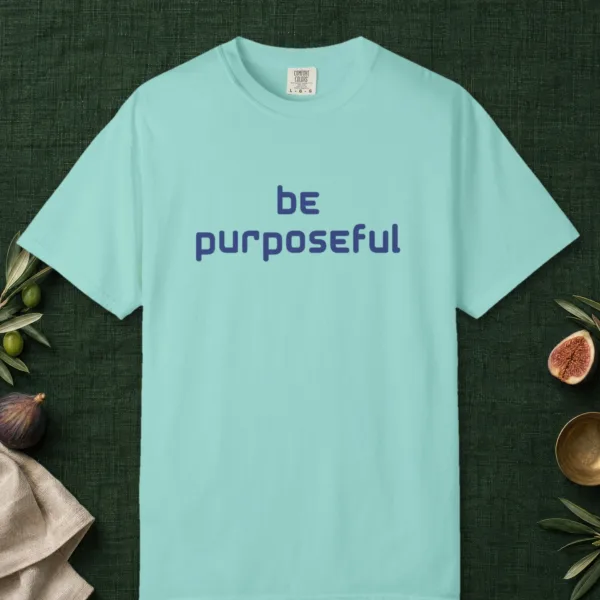 living-with-purpose-tee-chalky-mint-front Living with Purpose design on a Chalky Mint Comfort Colors 1717 tee, laid flat