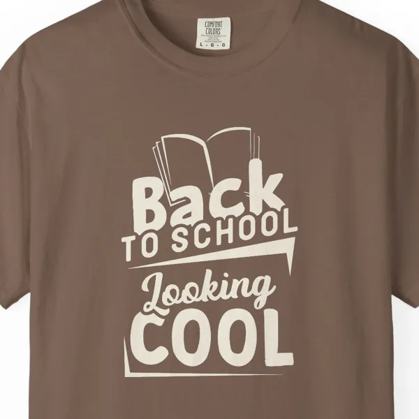 Close-up of the Looking Cool print on a Espresso Comfort Colors 1717 tee