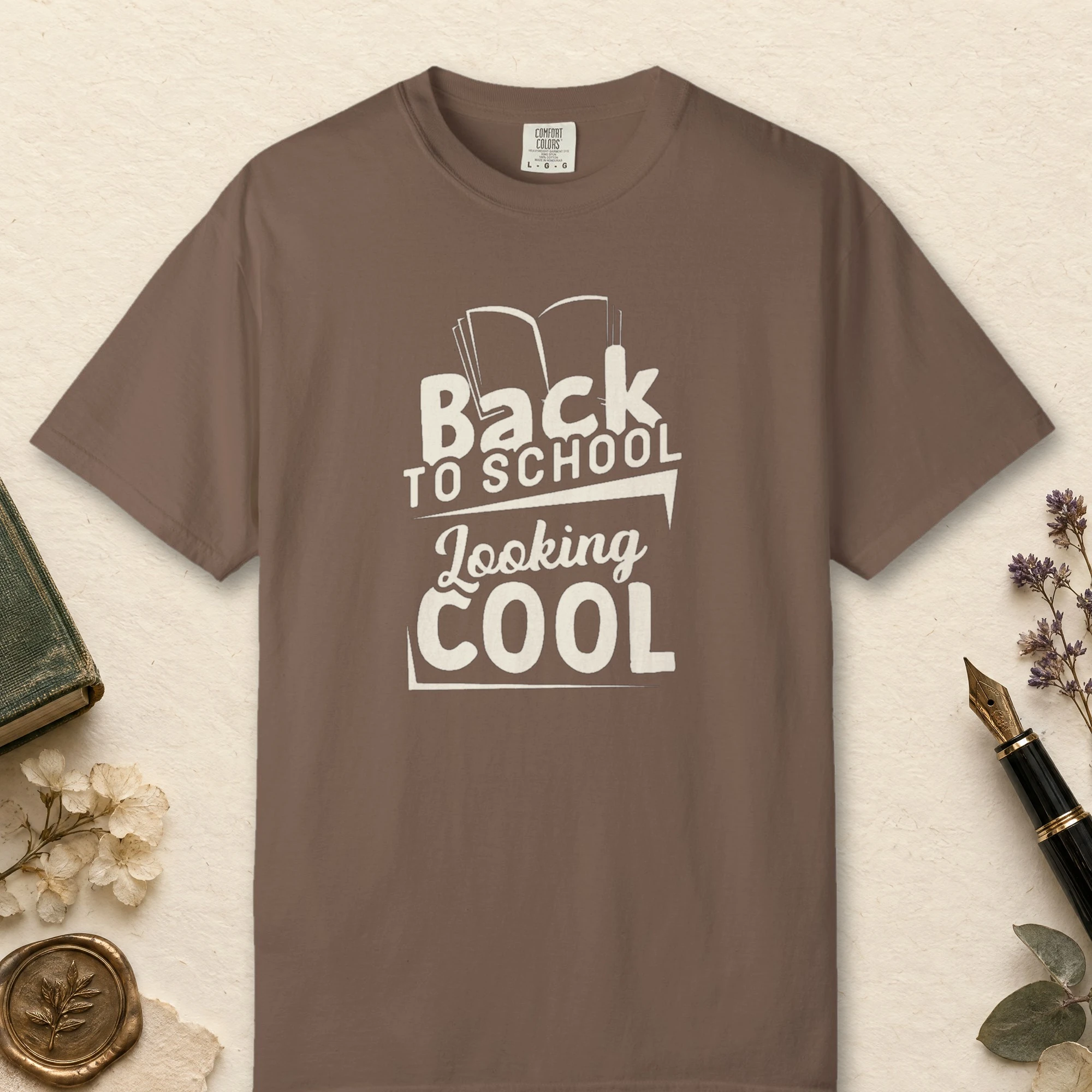 Looking Cool design on a Espresso Comfort Colors 1717 tee, laid flat