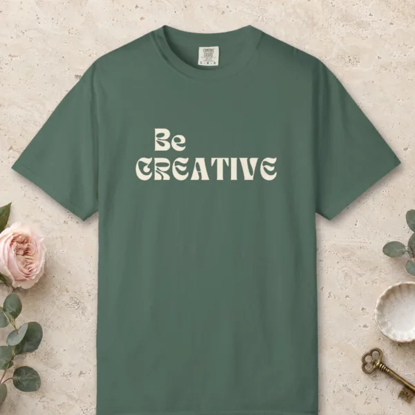 made-to-create-tee-blue-spruce-front Made to Create design on a Blue Spruce Comfort Colors 1717 tee, laid flat