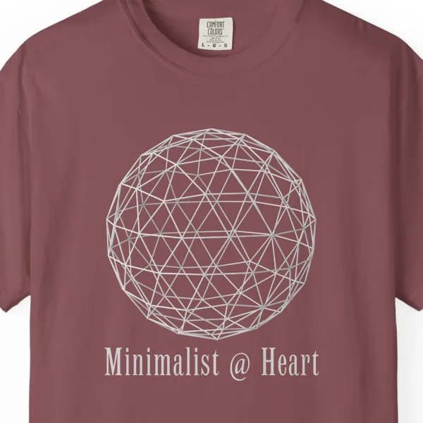 minimalist-at-heart-tee-brick-chest Close-up of the Minimalist at Heart print on a Brick Comfort Colors 1717 tee