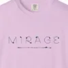 Close-up of the Mirage Hairline print on a Orchid Comfort Colors 1717 tee