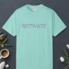 Motivate design on a Chalky Mint Comfort Colors 1717 tee, laid flat
