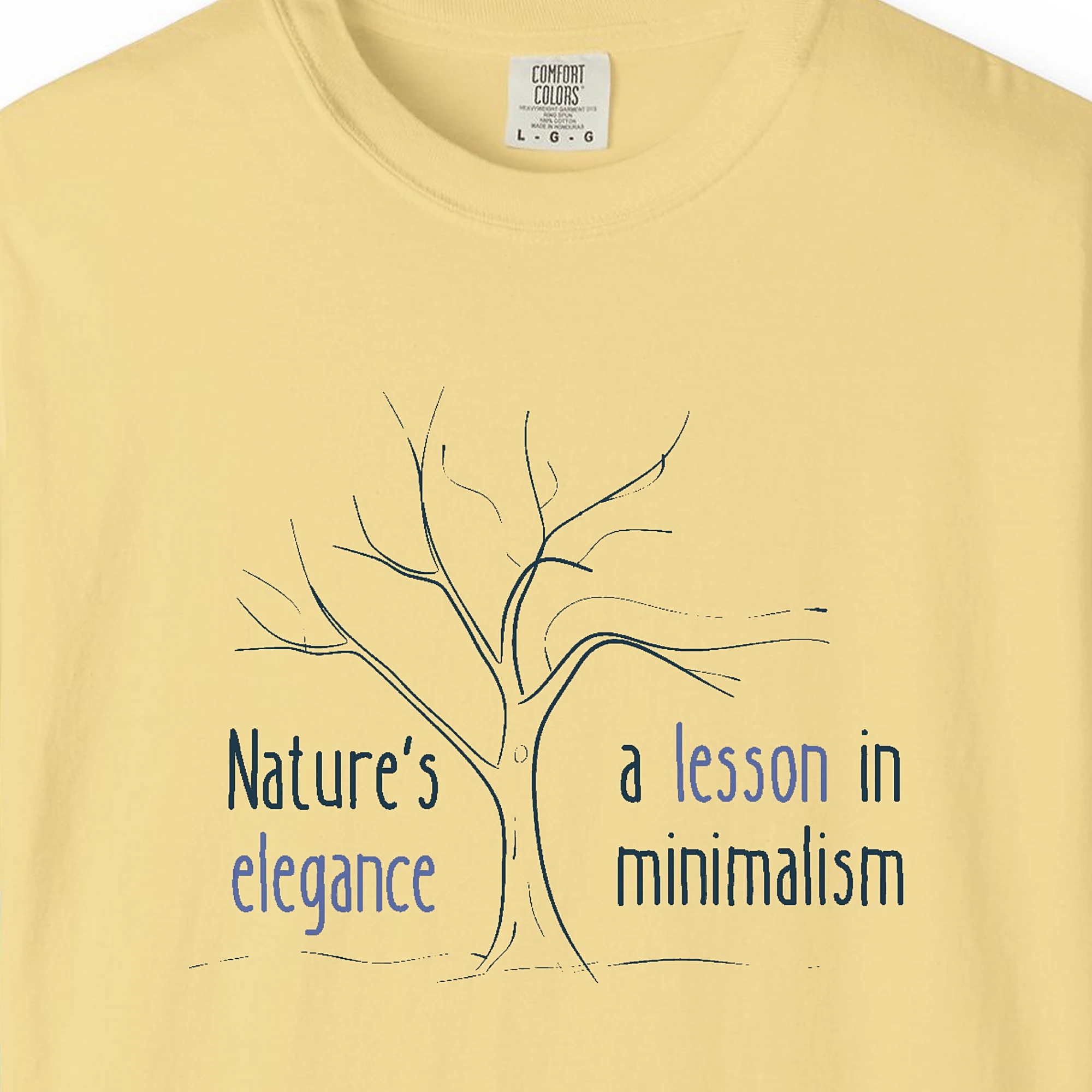 natures-elegance-tee-butter-chest Close-up of the Nature's Elegance print on a Butter Comfort Colors 1717 tee