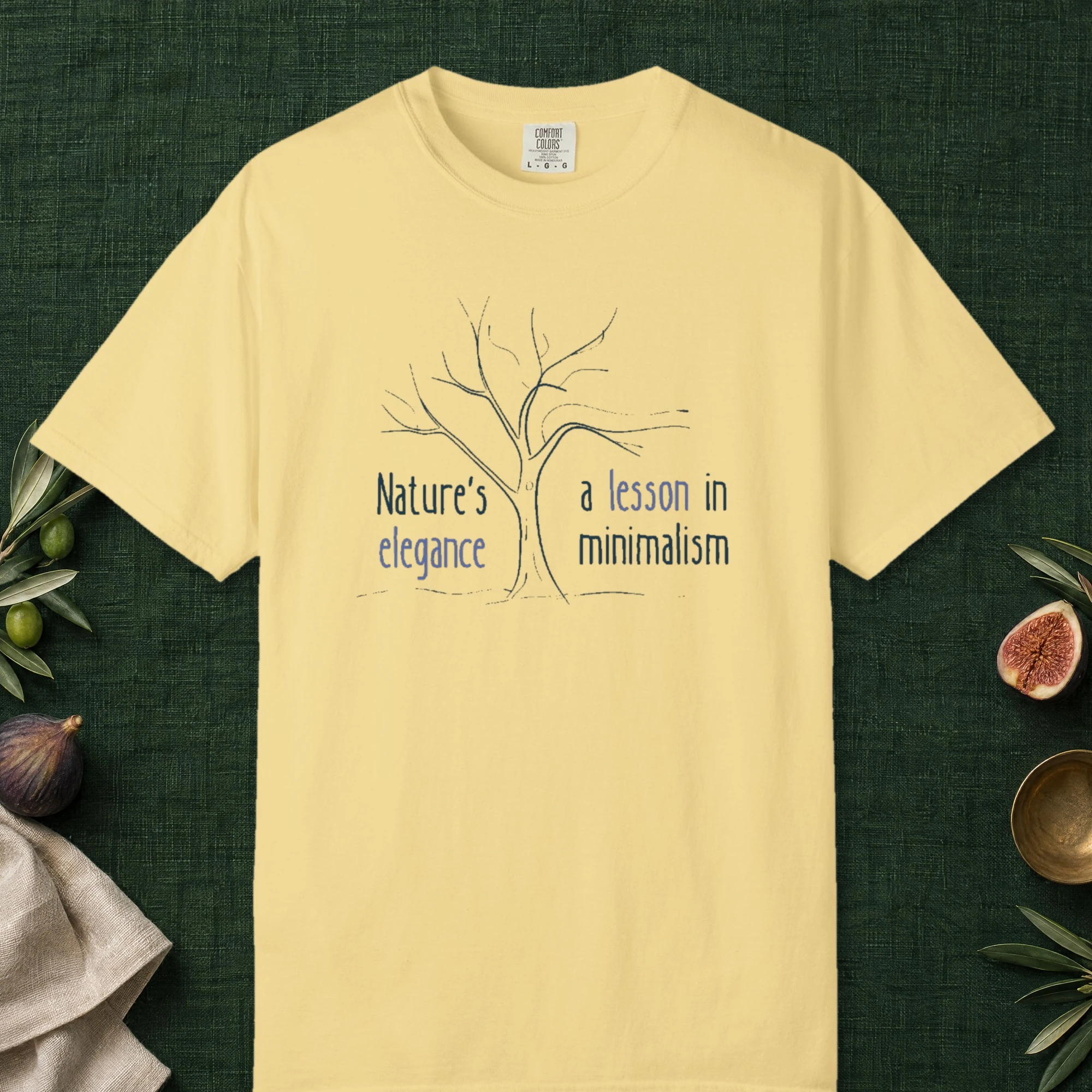 Nature's Elegance design on a Butter Comfort Colors 1717 tee, laid flat