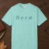 Nova Italic design on a Chalky Mint Comfort Colors 1717 tee, laid flat