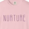 Close-up of the Nurture print on a Blossom Comfort Colors 1717 tee