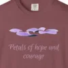 Close-up of the Petals of Hope print on a Brick Comfort Colors 1717 tee