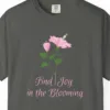 Close-up of the Pink Hibiscus Joy print on a Pepper Comfort Colors 1717 tee