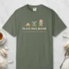 Plant Wait Bloom design on a Moss Comfort Colors 1717 tee, laid flat