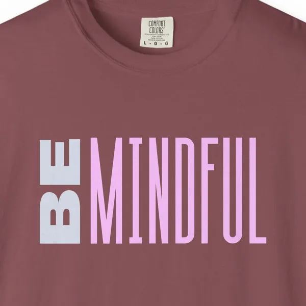 present-moment-tee-brick-chest Close-up of the Present Moment print on a Brick Comfort Colors 1717 tee