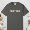 protect-tee-pepper-front Protect design on a Pepper Comfort Colors 1717 tee, laid flat