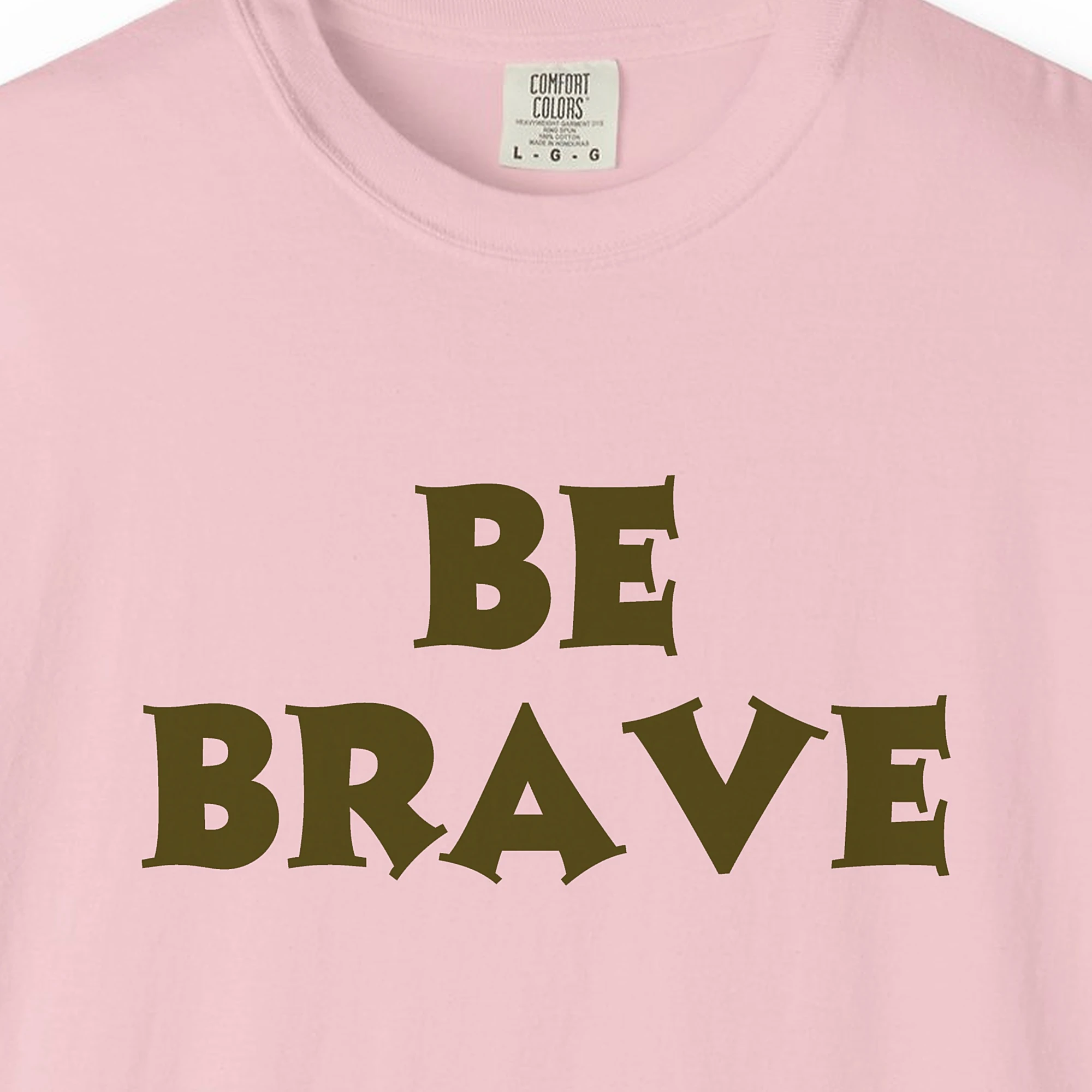 quiet-courage-tee-blossom-chest Close-up of the Quiet Courage print on a Blossom Comfort Colors 1717 tee