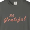 Close-up of the Quiet Gratitude print on a Pepper Comfort Colors 1717 tee