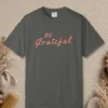 Quiet Gratitude design on a Pepper Comfort Colors 1717 tee, laid flat