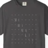 Close-up of the Quiet Grid print on a Graphite Comfort Colors 1717 tee