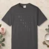 Quiet Grid design on a Graphite Comfort Colors 1717 tee, laid flat