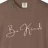 Close-up of the Quiet Kindness print on a Espresso Comfort Colors 1717 tee