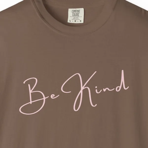 Close-up of the Quiet Kindness print on a Espresso Comfort Colors 1717 tee