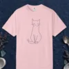 Quiet Line Cat design on a Blossom Comfort Colors 1717 tee, laid flat