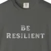 quiet-resilience-tee-pepper-chest Close-up of the Quiet Resilience print on a Pepper Comfort Colors 1717 tee