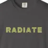 Close-up of the Radiate print on a Graphite Comfort Colors 1717 tee