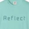 Close-up of the Reflect Square Letter print on a Chalky Mint Comfort Colors 1717 tee