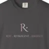 rise-reimagine-radiate-tee-graphite-chest Close-up of the Rise Reimagine Radiate print on a Graphite Comfort Colors 1717 tee