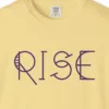 rise-tee-butter-chest Close-up of the Rise print on a Butter Comfort Colors 1717 tee