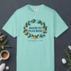 Room to Flourish design on a Chalky Mint Comfort Colors 1717 tee, laid flat