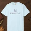 Royaale.One Wordmark design on a Chambray Comfort Colors 1717 tee, laid flat
