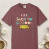 School Bus Friends design on a Brick Comfort Colors 1717 tee, laid flat