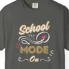 Close-up of the School Mode On print on a Pepper Comfort Colors 1717 tee