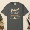 School Mode On design on a Pepper Comfort Colors 1717 tee, laid flat
