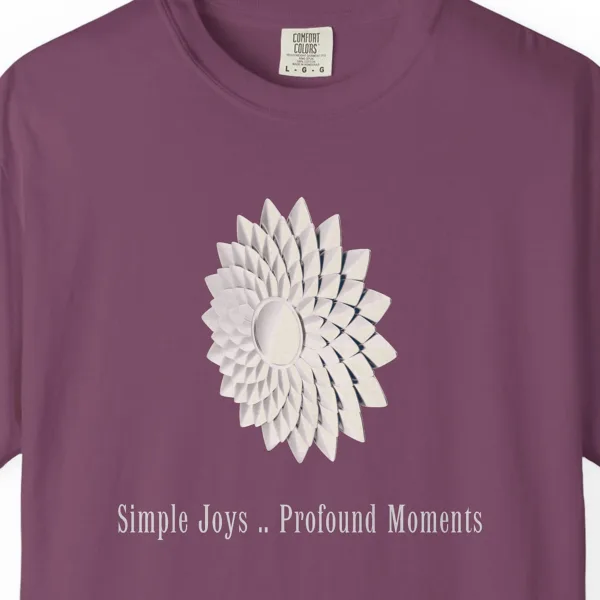 simple-joys-profound-moments-tee-berry-chest Close-up of the Simple Joys Profound Moments print on a Berry Comfort Colors 1717 tee