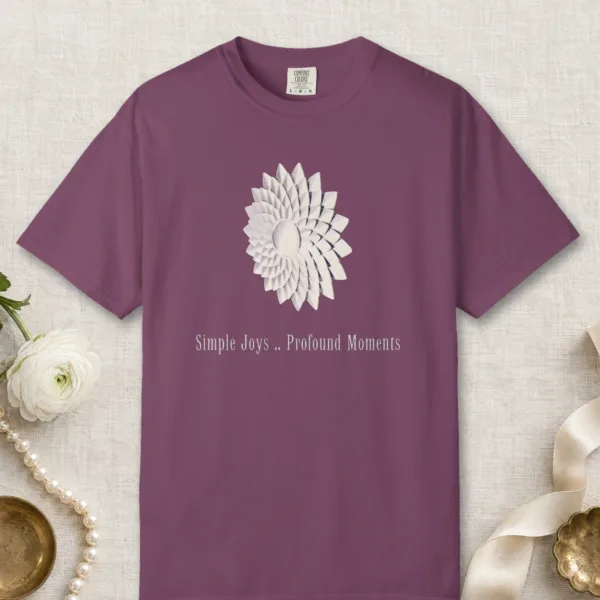simple-joys-profound-moments-tee-berry-front Simple Joys Profound Moments design on a Berry Comfort Colors 1717 tee, laid flat