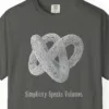 simplicity-speaks-volumes-tee-pepper-chest Close-up of the Simplicity Speaks Volumes print on a Pepper Comfort Colors 1717 tee