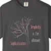 Close-up of the Simplicity Tree print on a Graphite Comfort Colors 1717 tee
