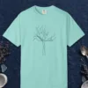 Slender Tree design on a Chalky Mint Comfort Colors 1717 tee, laid flat