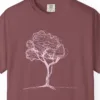 Close-up of the Soft Canopy Tree print on a Brick Comfort Colors 1717 tee