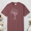 Soft Canopy Tree design on a Brick Comfort Colors 1717 tee, laid flat