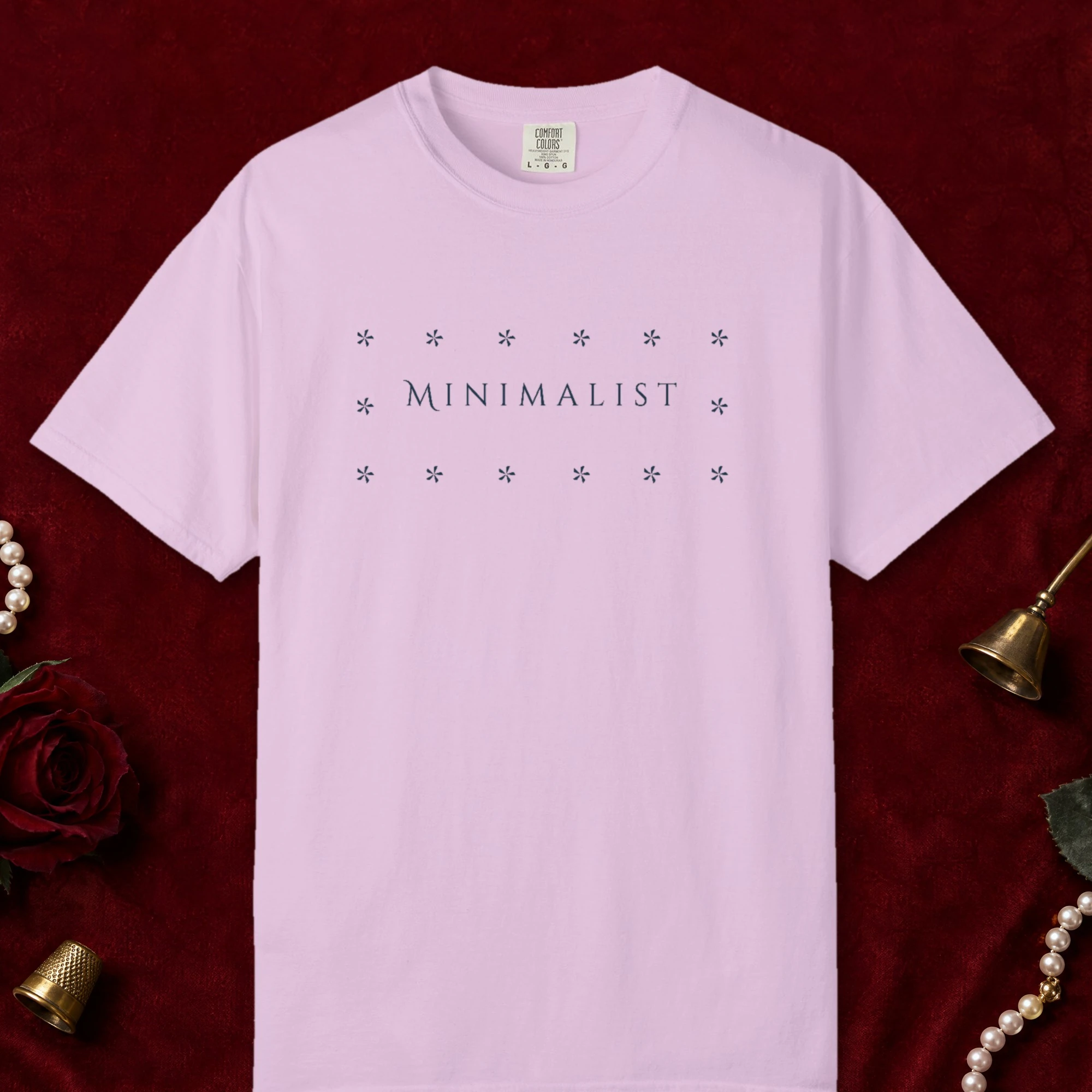 Star Band Line design on a Orchid Comfort Colors 1717 tee, laid flat