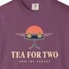 tea-for-two-and-the-sunset-tee-berry-chest Close-up of the Tea for Two and the Sunset print on a Berry Comfort Colors 1717 tee