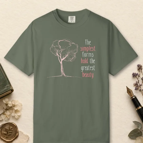 The Simplest Forms design on a Moss Comfort Colors 1717 tee, laid flat
